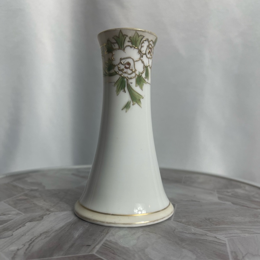 Antique Hand Painted Nippon Morimura Vase Gold Trim Floral Porcelain Bud